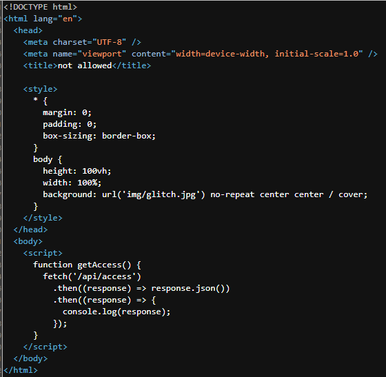 Page source revealing the access API endpoint